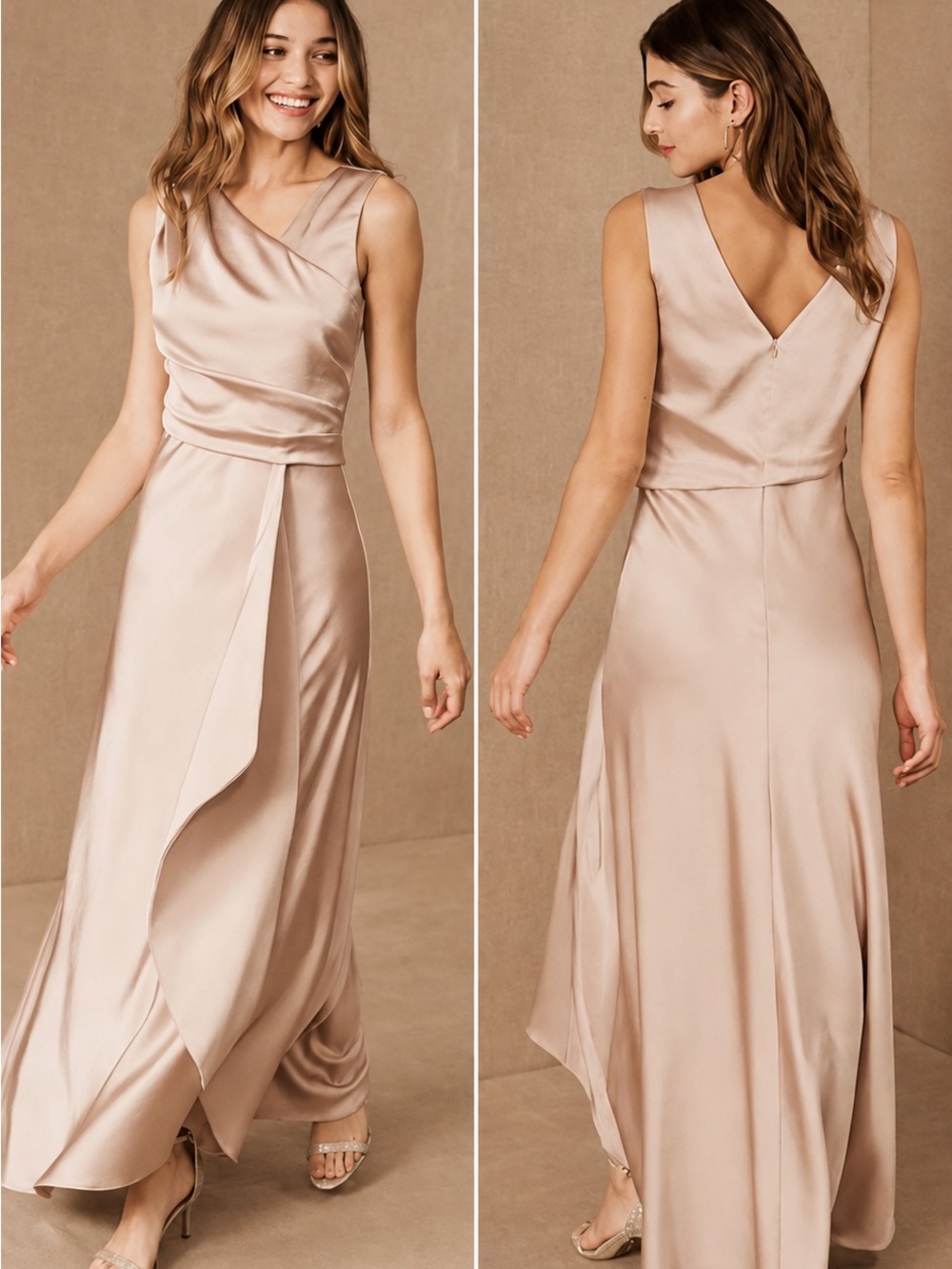 BHLDN Anthropologie Espen Satin Maxi Dress Dusty Rose Bridesmaid Gown Size 2